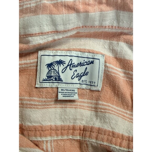 American Eagle Outfitters Men's XL Peach Stripe Short Sleeve Cotton Shirt - Picture 3 of 5